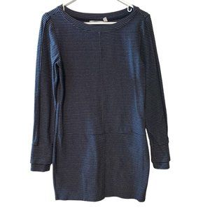 Athleta Womens  Sweater Dress Gray‎ Black Stripe Long Sleeve Pullover  Size S